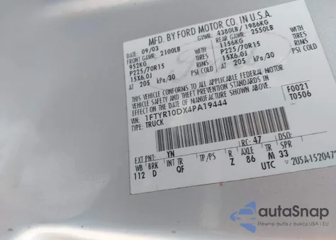 2004 Ford Ranger Xl/Xlt from USA, damaged, VIN 1FTYR10DX4PA19444